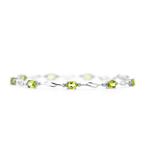 14K. SOLID GOLD BRACELET WITH PERIDOT & DIAMOND - Picture 4 of 9